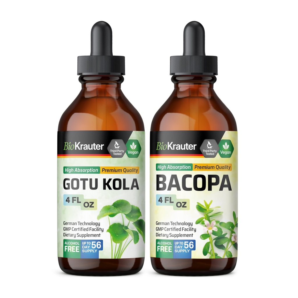 BIO KRAUTER Gotu Kola Tincture 4 Fl. Oz & Bacopa Tincture 4 Fl. Oz.