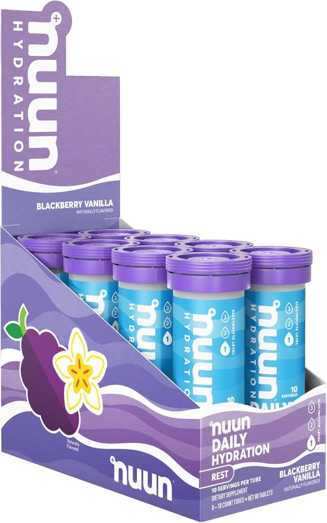 Nuun Rest & Recovery Electrolyte Tablet עם Magnesium, Potassium & Tart Cherry אבקת, Gluten Free & Vegan, Blackberry Vanilla Flavor, 8 Pack (80 משרתים Total)