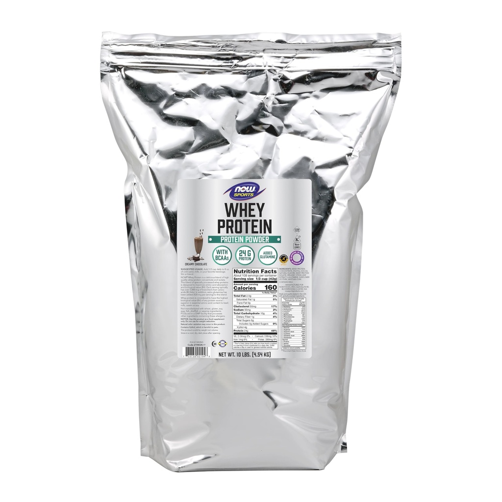 עכשיו מזונות ספורט תזונה, חלבון Whey, 24 גרם עם BCAAs, אבקת שוקולד קרמים, 10Pound