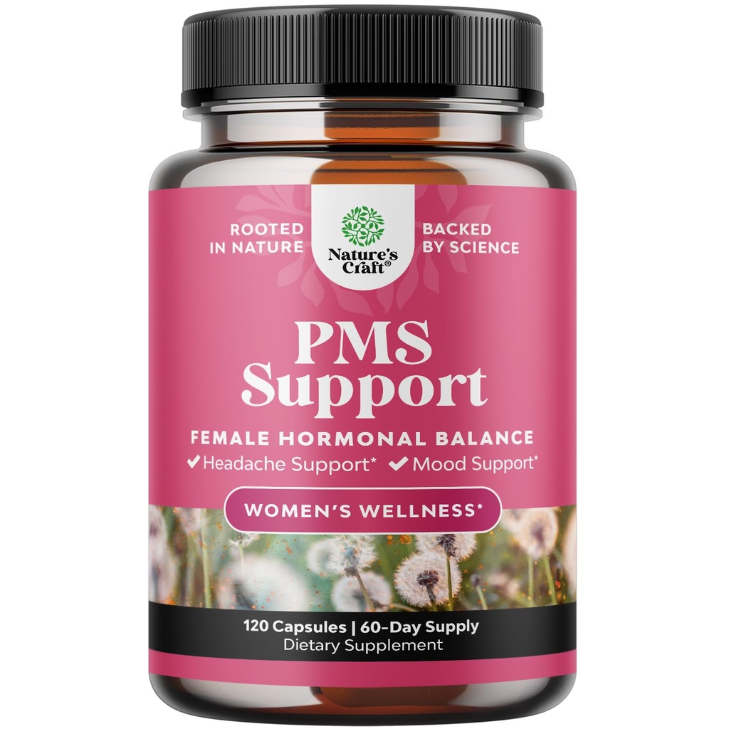PMS תמיכה תוספת לנשים - איזון הורמונלי לנשים & Menstrual Discomfort עם DIM, Chasteberry, Black Cohosh & Ashwagandha - עבור תקופת Cramps Ease, Menopause Bloating, Mood Swing - 120 Ctttttted Swing