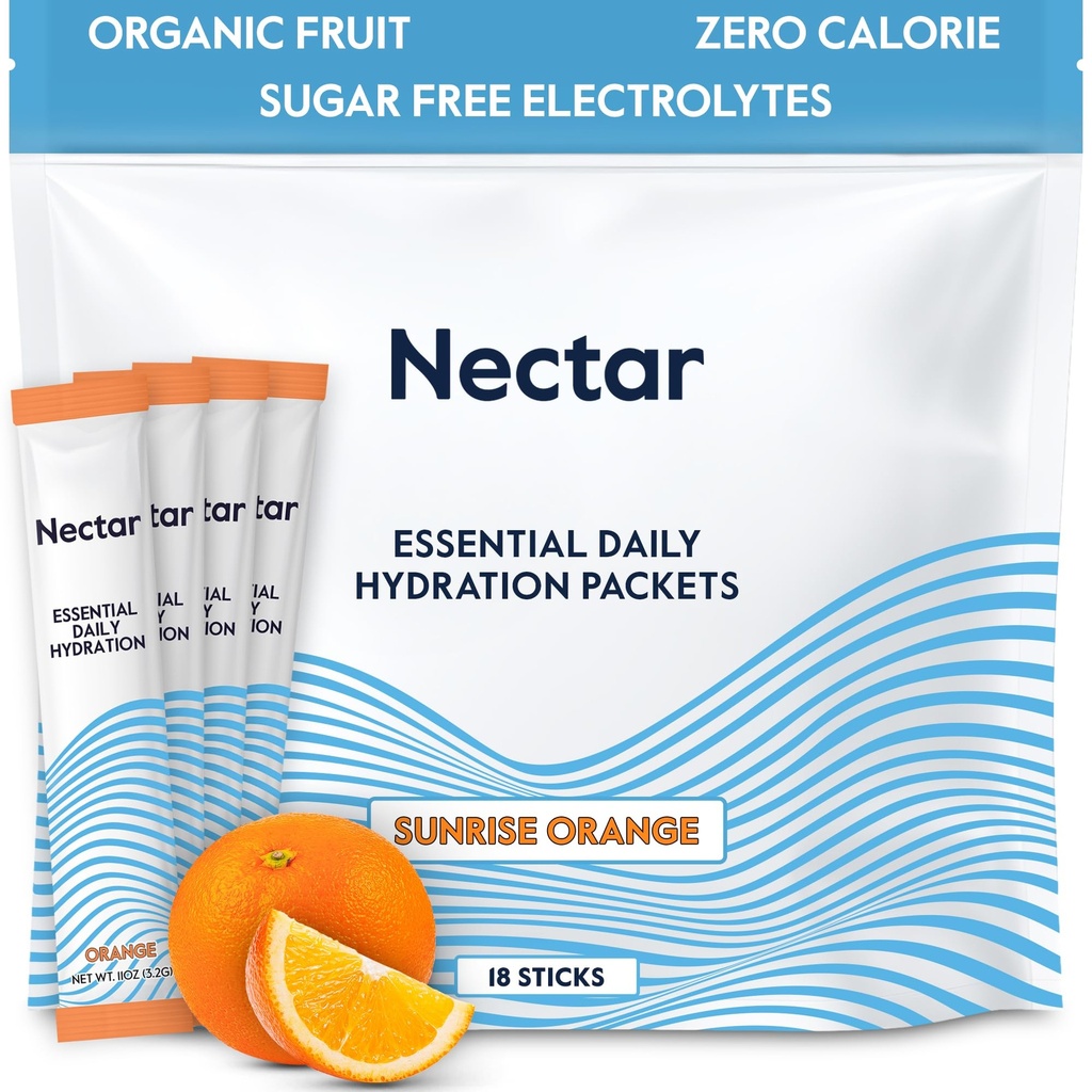 Nectar hydrotion Packets - Electrolytes אבקת Packets - No Sugar or Calories - אורגני פירות נוזלי 4 אלקטרוליט אבקה עבור Dehydration הקלה ו Rehydration מהיר (Orange 18 Pack)