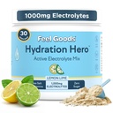 מרגיש טוב hydrtion Hero, 1000 מ"ג אבקת אלקטרוליט, סוכר חינם, מגנזיום, אורגני Aloe Vera, אורגני Aloe, L Theanine, C & B12, Non GMO, Keto, טבעוני | לימון, 30 משרתים
