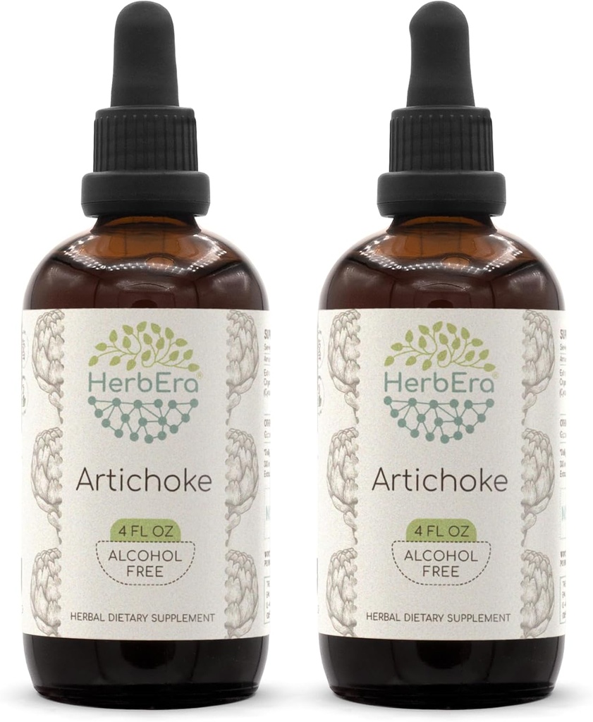 HerbEra Artichoke B120 (2pcs) מזון צמחי ללא אלכוהול פלט Tincture, excentrated Liquid Drops Natural Artichoke (Cynara scolymus) Dried Leaf (2x4 fl oz)