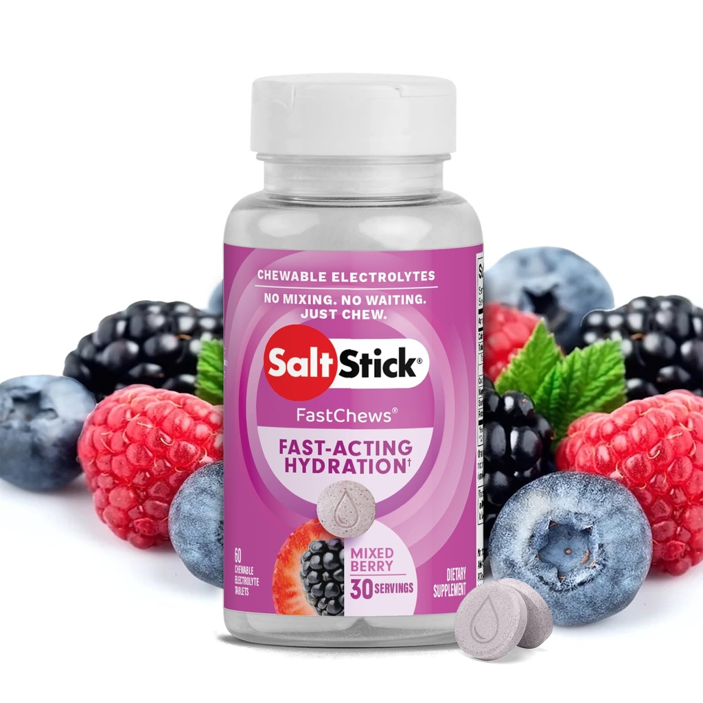 SaltStick Electrolyte FastChews - 60 מעורבים ברי Chewable אלקטרוליטים - טבליות מלח עבור ריצה ושיקום, צ'אדות אלקטרוליטיות - 60 הרוזן