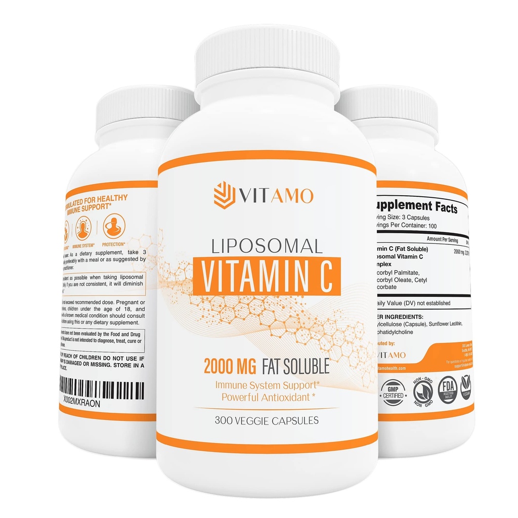 Liposomal Vitamin C 2000mg | Superior Delivery System | 300 Capsules Immune Support & Collagen Booster | High Absorption Ascorbic Acid, High Dose Vitamin c, Zero Soy, 100% Non–GMO