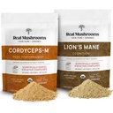 Lions Mane (60g) ו- Cordyceps (60g) אבקת חילוף Mushroom Bundle - תוספת Mushroom עבור קוגניציה, אנרגיה והתחדשות