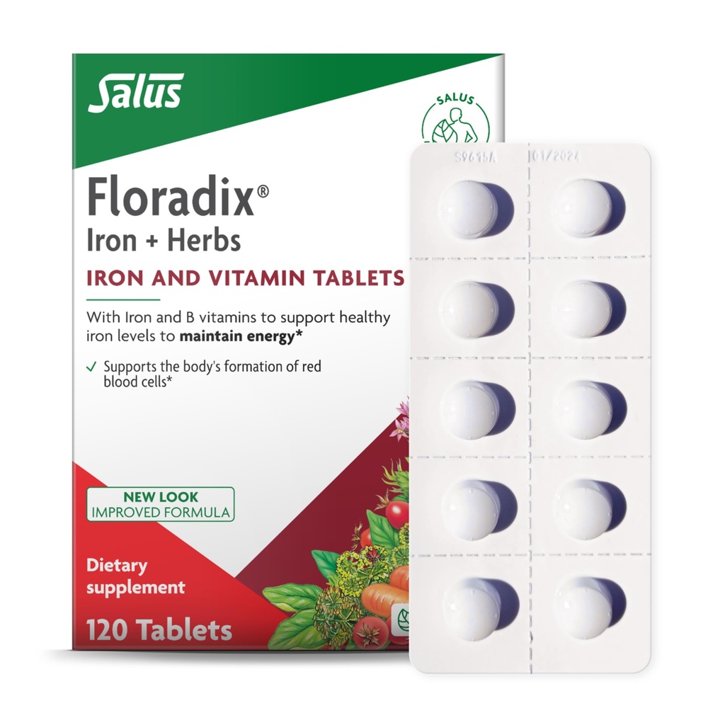 טבליות ברזל פלורה - תוספת ברזל עם ויטמין B, Folic Acid, ויטמין C & יותר - תמיכה באנרגיה - Vegetarian & Gluten-Free - 120 טבליות (120 משרתים)