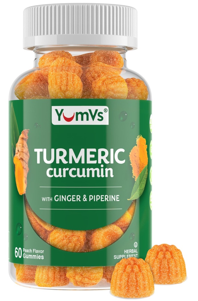 Curcumin Turmeric Gummies - תוספת כוח 2000 מ"ג 8:1 לחלץ חניכיים תוספי Turmeric תוספת עם Black Pepper & הג'ינג'ר - טבעונים שאינם GMO משותף תמיכה צ'ונגל - Peach Flavor, הרוזן 60