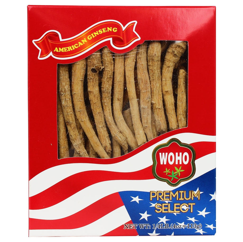 Woohoo Natural WOHO American גינזנג #104.4 Long Small #1 4oz Box