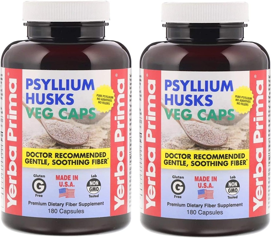 Yerba Prima Psyllium Husks סיבי Veg Caps - 180 (Pack of 2)