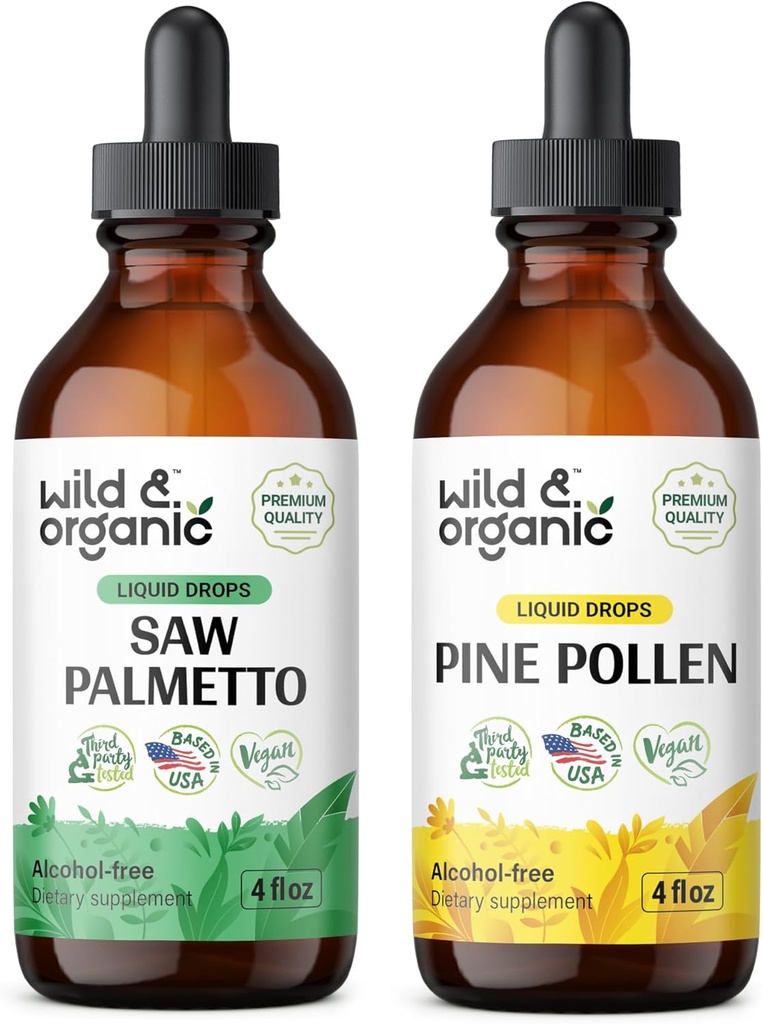 Wild & Organic Saw Palmetto Tincture 4 fl oz & Pine Pollen Tincture 4