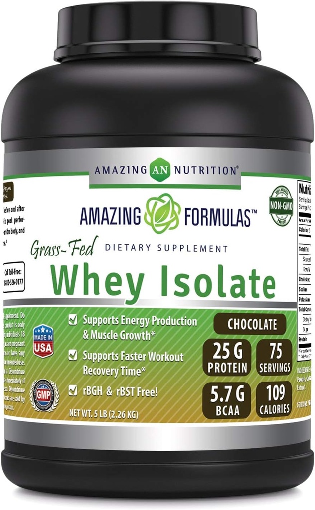 פורמולה מדהימה Grass-Fed Whey חלבון Isolate | 25 גרמים חלבון Per Serve | 5 Lbs (2.26 Kg) | 5.7 גרמות BCAA | Made in USA (5Lb, שוקולד)