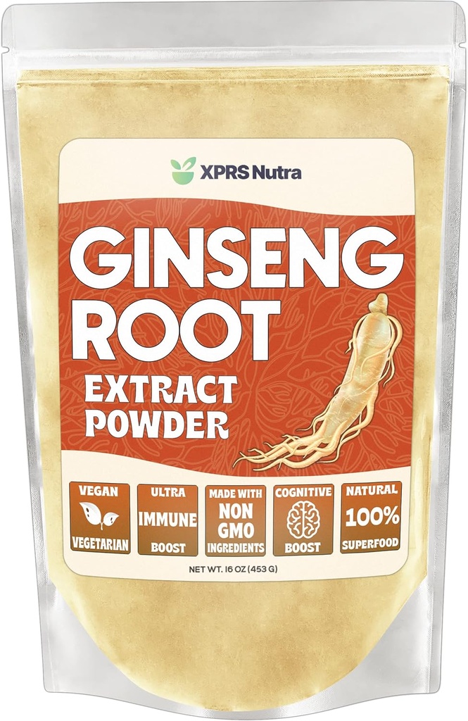 XPRS Nutra Geneseng Root Extracta - אבקת גינזנג תומכת פונקציונליות קוגניטיבית, ביצועים פיזיים, מערכת החיסון - Panax גינזנג ידידותי טבעוני בצורת אבקה (16 Ounce)