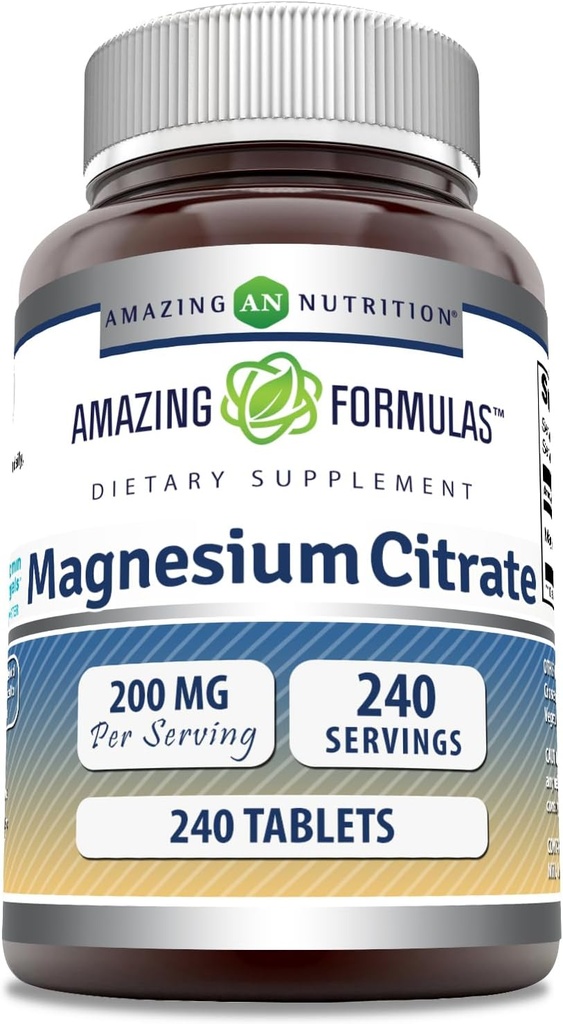 פורמולה מדהימה Magnesium Citrate | 200 טבליות Mg | מינרלים תוספת | Non-GMO | Gluten Free | Made in USA (1 Pack, 240 Count)