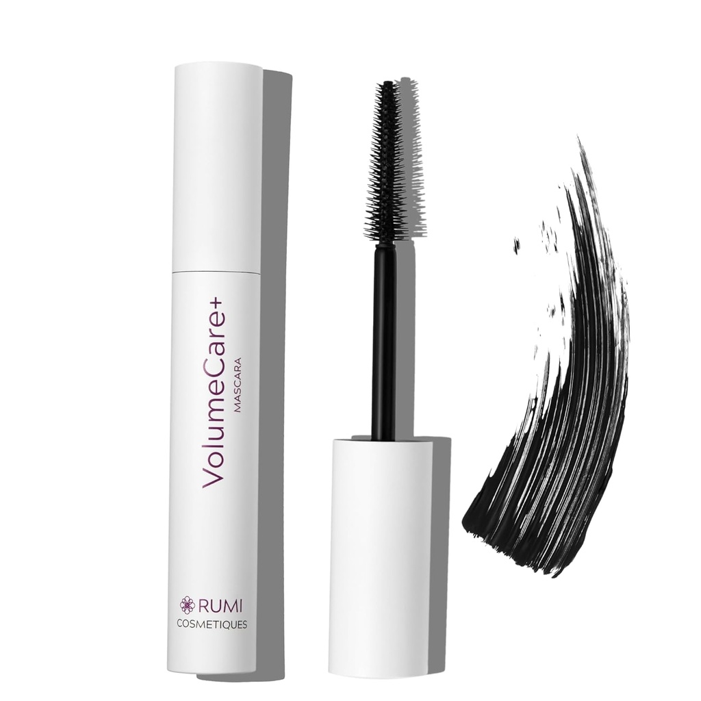 Rumi Cosmetiques VolumeCare+ Mascara לנשים מבוגרות יותר - אורך קיצוני וכרך 2in-1 פורמולה - No Clumps, Long-Wearing, Hypoallergenic Mascara לעיניים רגישות (Natural Black)