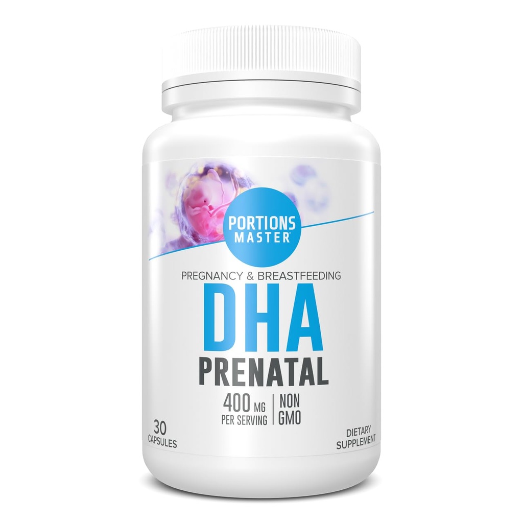 Portions Master DHA Prenatal, אומגה 3 לידה מחדש עם 300 מ"ג DHA, Supports Fetal Brain & Eye Development, הריון ותזונה הנקה, non-GMO, Gluten-Free (30 Softgels)