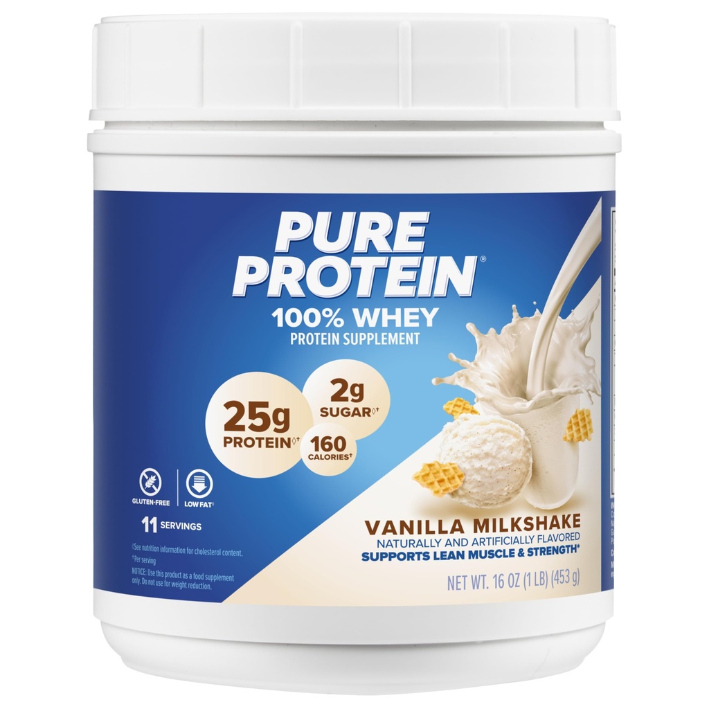 אבקת חלבון טהורה, Whey, חלבונים גבוהים, סוכר נמוך, Gluten Free, Vanilla Cream, 1 lb