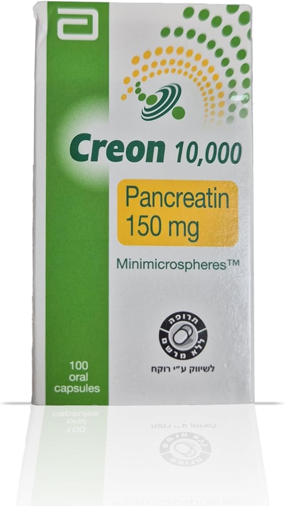 Creon 10,000 Enzyme תוספת עבור חוסר יעילות Pancreatic - תמיכה עיכול עם Lipase, Protease, Amylase - 100 קפסולות