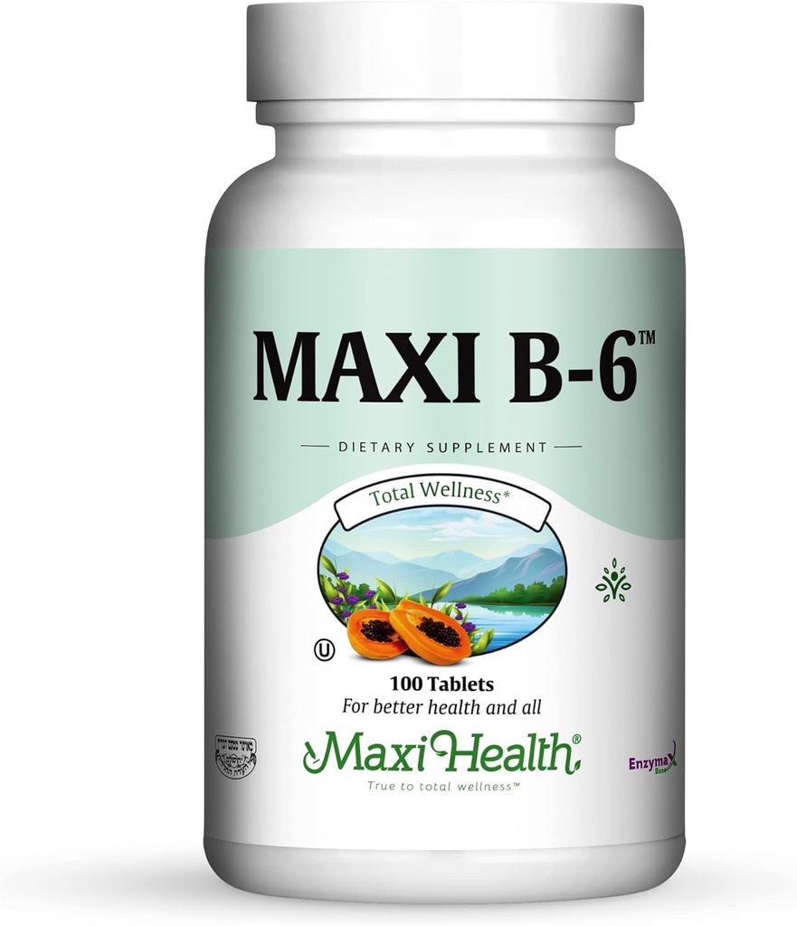 Maxi Health B-6 - ויטמין B6-100 מ"ג Cardiovascular Health - 100 טבליות - כשר (100 הרוזן)