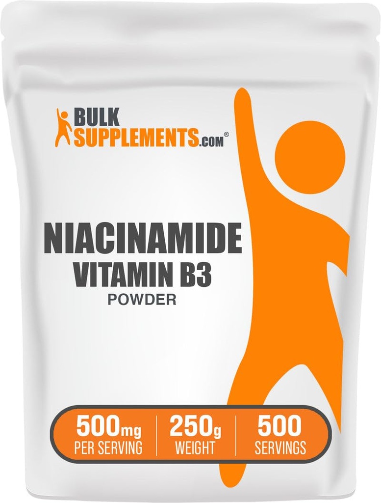 BulkSupplements.com Niacinamide אבקת ויטמין B3, Niacinamide תוסף, Niacinamide 500 מ"ג - B3 ויטמינים עבור העור, Gluten Free, 500 מ"ג לשרת, 250g (8.8 oz) (Pack of 1) (pack of 1)