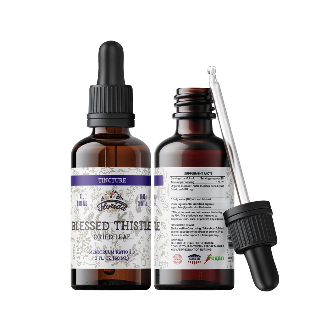ברך את Thistle Tincture, אורגני מבורך תמצית (Cnicus benedictus) Herbal Supplement, non-GMO ב ירקות אורגניים צריחין, 700 מ"ג, 2 oz (60 מ"ל)