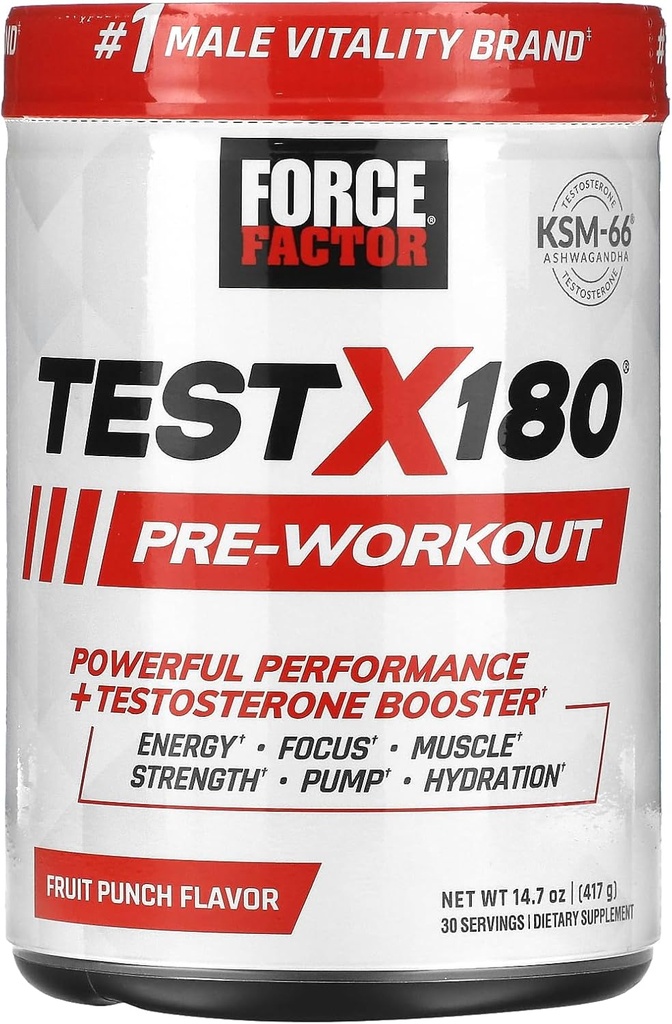 for FACTOR Test X180 Pre-Workout אבקה ואנרגיה, Boost Focus & Endurance, Buildשרירים & Power, Nitric Oxide תוספת עם Ashwagandaha & L-Citrulline, Punch, 30 משרתות, 30 משרתים