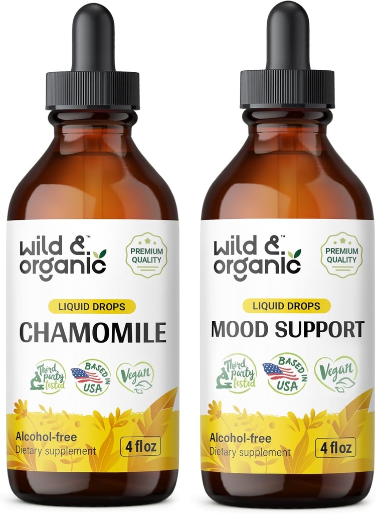Wild & Organic Chamomile Tincture 4 fl oz & Mood Support Tincture 4