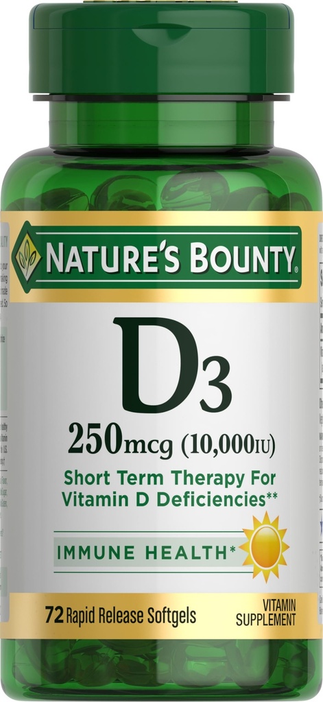 ויטמין D של Nature for Immune Support ומקדם עצמות בריאות, 10000IU, Softgels, Multi-Color, 10,000 IU, 72 Count (Pack of 1)