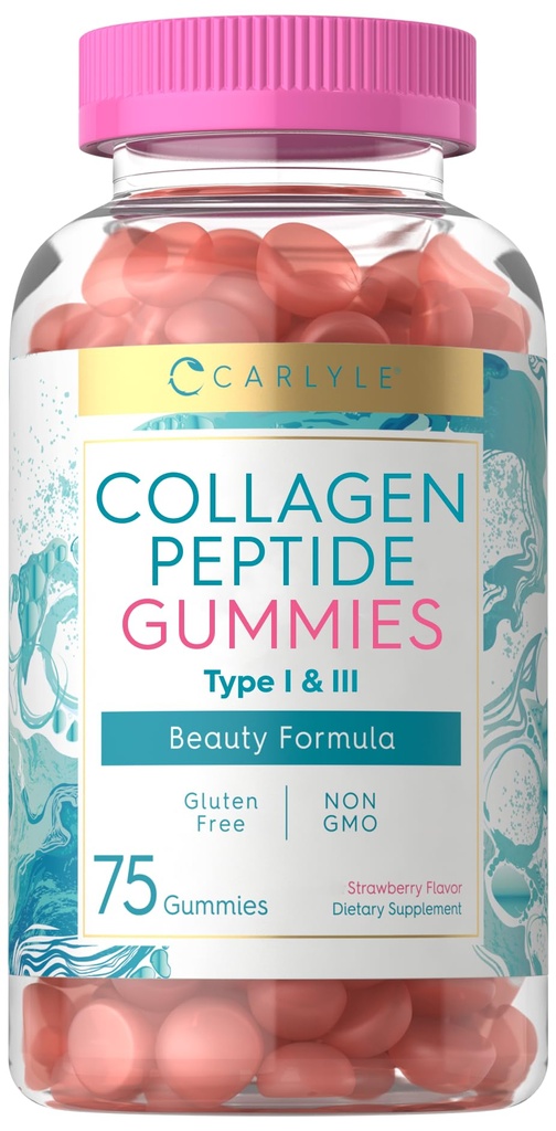 Carlyle Collagen Gummies | Strawberry Flavor Beautyתוסף | Hydrolyzed Collagen Peptides for Women & Men | סוג 1 & 3 | Non-GMO, Gluten Free