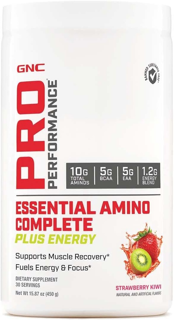 GNC Pro ביצועים חיוניים Amino Complete Plus אנרגיה, תומך התאוששות שרירים, Strawberry קיווי, 15.9 oz.