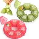 מארגנת גלולות שבועיות עגולות, TPU גומיized, Travel Container 7 יום, עם 7 השוואות גדולות, גדול עבור ויטמינים יומי ותוספים, תיק גלולה יפה עם אותיות גדולות וברילי (2 מחשבים)