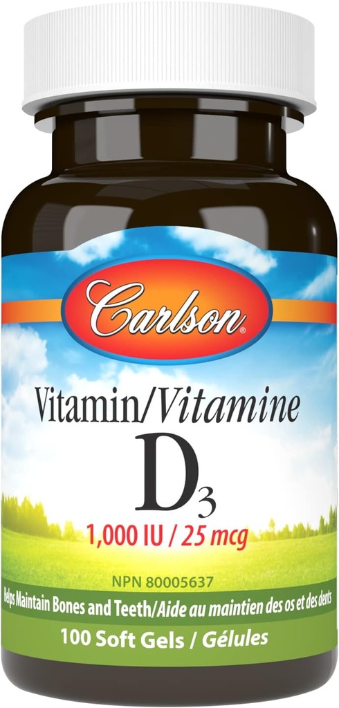 ויטמין D3 1000 IU, 100 Softgels