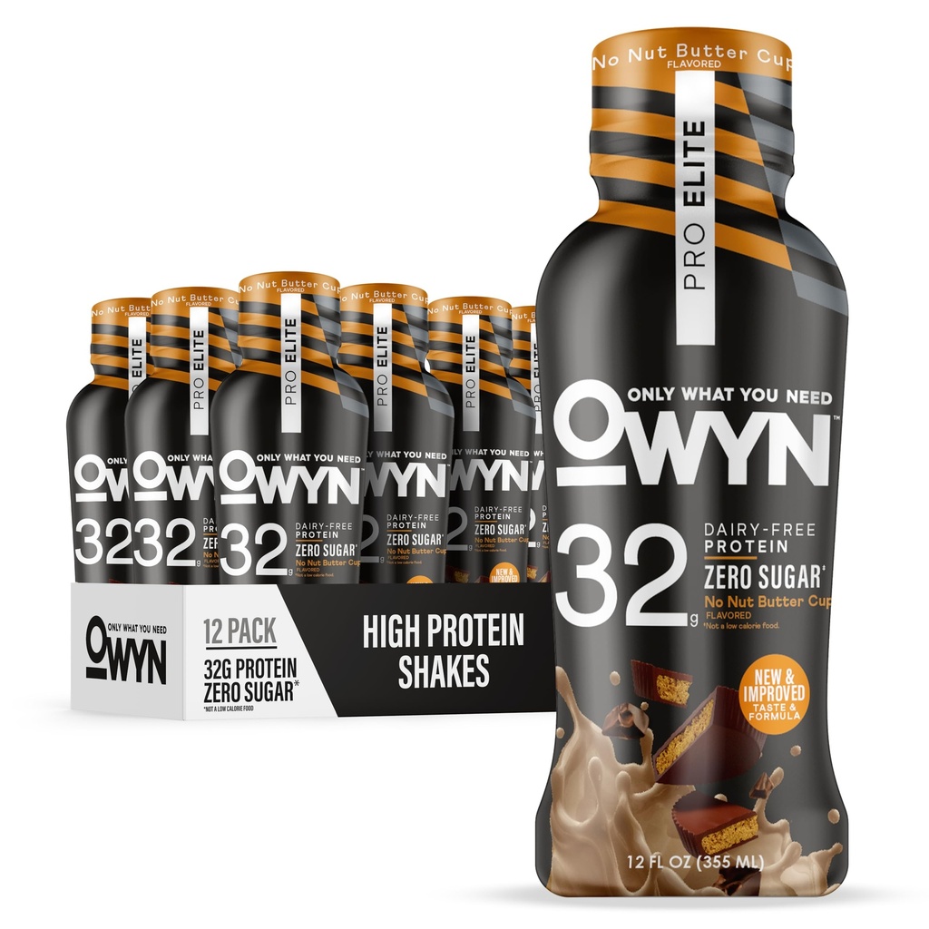 רק מה שאתה צריך Pro Elite Plant מבוסס חלבון גבוה Keto Shake, No Nut Butter Cup, Zero Sugar, 32g חלבון, אומגה 3, Prebiotics, Superfoods Greens for Workout and Recovery, 0g Net Carbs