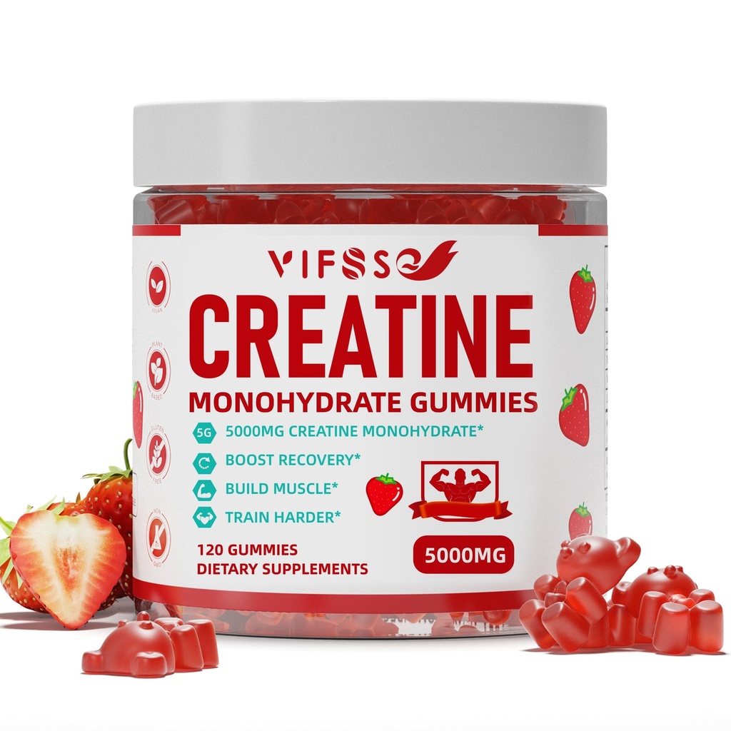 Creatine Monohydrate Gummies 5 גרם לגברים ונשים, 120 חניכיים סוכר עם 200 Mg מגנזיום Glycinate, 200 Mg L-Threonate עבור תמיכה שרירים, אנרגיה Boostst