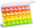 מארגנת גלולות חודשיות גדולות, XL 4 Weeks Pill Box,28 Day Pill Cases אורגן על ידי שבוע, Big Compartment Pill Container with Dust-Proof, for Pills/Vitamin/Fish Oil/Supplements, by Yaklim (ROYG)