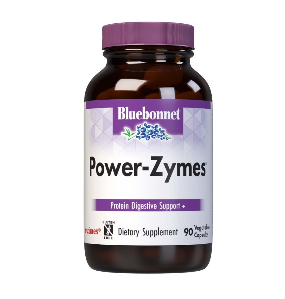 Bluebonnet Nutrition Power-Zymes, תמיכה תזונתית *, Soy-Free, Gluten-Free, ללא חלב, 90 קפסולות ירקות, 90 משרתות