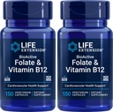 Life Extension BioActive Folate & ויטמין B12, 150 קפסולות צמחוניות (Pack of 2), Non GMO, Gluten Free