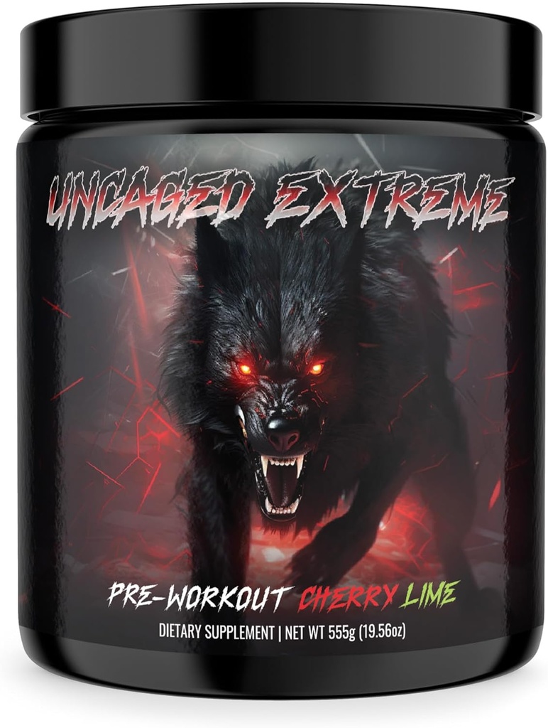 Uncaged Extreme Pre-Workout אבקת - אנרגיה קיצונית, פוקוס, Nitric Oxide & שריר משאבה - פורמולה קיצונית עם L-Citrulline, Beta-Alanine, Rhodiola Rosea - 30 משרתים - 1.22 תגית: Cherry Lime