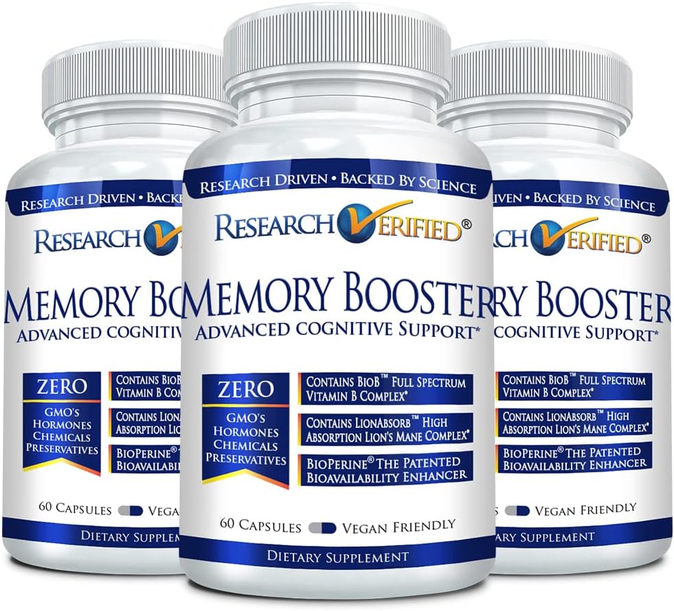 מחקר המאומת Memory Booster - Nootropic Supplement - Enhance Cognition and Memory - Lion's Mane, Genekgo Biloba, BioPerine - 3 חודשים אספקה - Non-GMO - Made in the USA