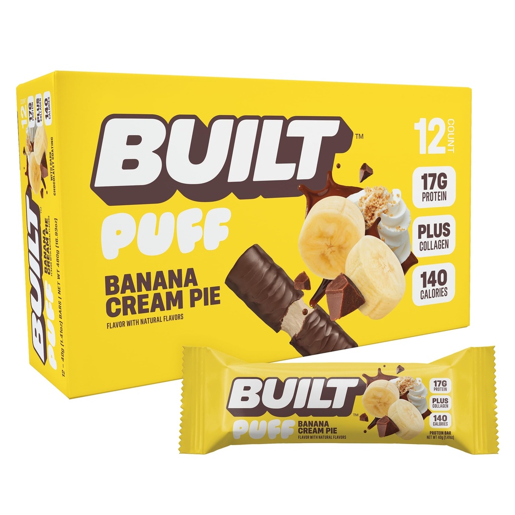 נבנה בר, Puff חלבונים Bars, בננה Cream Pie Puff, 17g חלבונים חטיפים, On-The-Go Bars, רק 140 קלוריות, 6g סוכר, Collagen, Gluten Free, Count 12