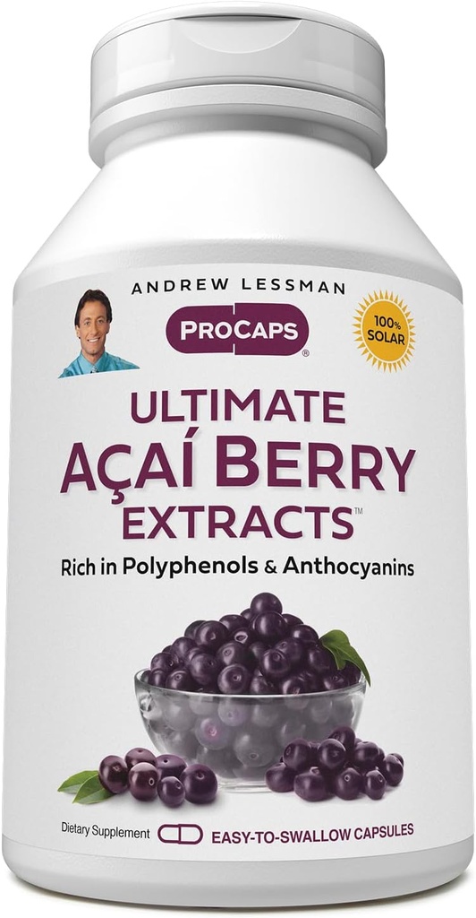 AndREW LESSMAN Ultimate Açai ברי מפטר 60 קפסולות - מספק סטנדרטי, אנטי-Oxidant Rich, Beneficial Acai Berry Constituents. High-Potency Band חסרונות מוגנים. אין תוספת