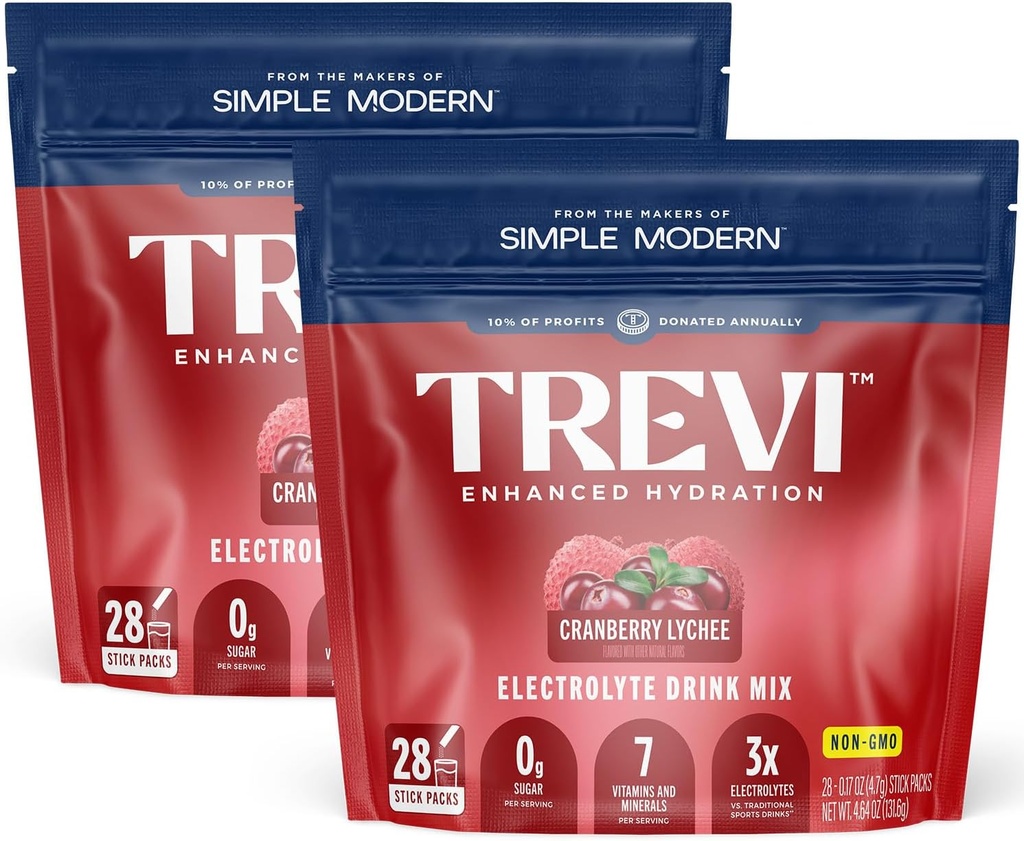 TREVITM Sugar Free Electrolytes - שתיית אבקת hydrotion אבקת Packets - 56 Count - Cranberry Lychee
