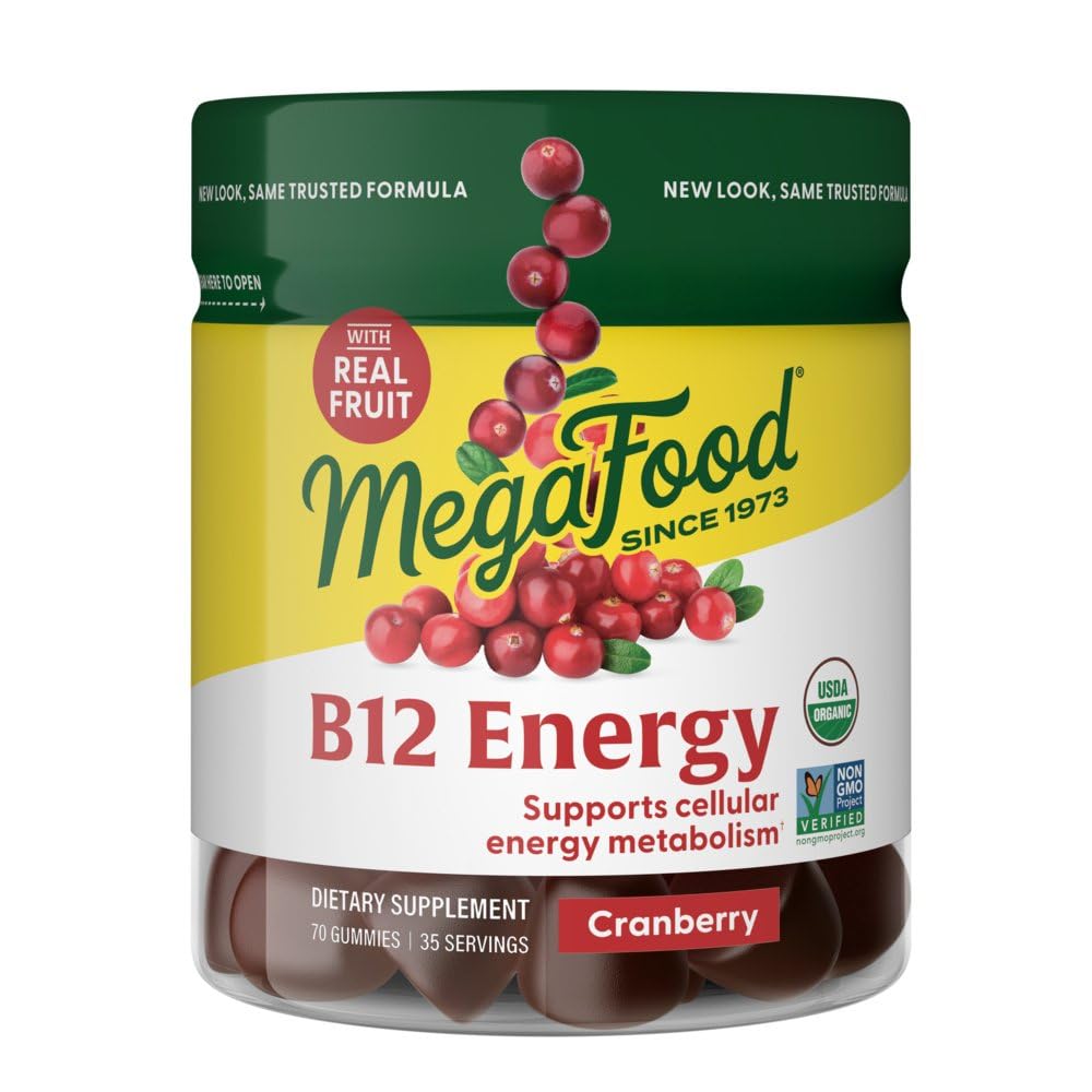 מגה מזון ויטמין B12 אנרגיה חניכיים - טבעוני - עם Methyl B12 ויטמינים לתמוך ייצור חשמל סלולרי - Cranberry - יומי ויטמין B12 תוסף - USDA אורגני - 70 מסטיקנים, 35 משרתים