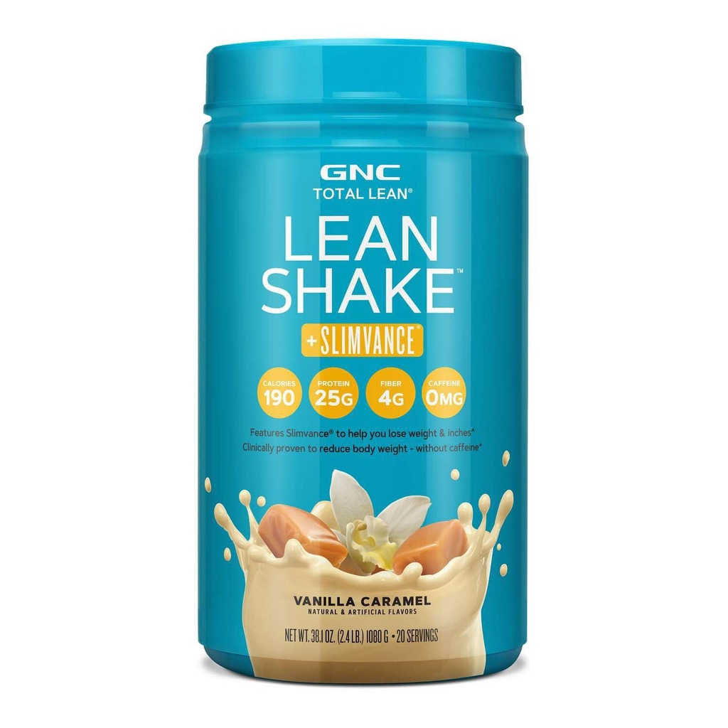 GNC Total Lean Shake + Slimvance, Caffeine חינם אבקת חלבון, עוזר להפחית את משקל הגוף, וניל קארמל, 20 משרתים