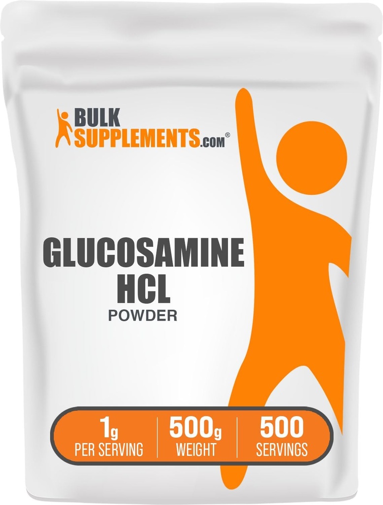 BulkSupplements.com Glucosamine HCl אבקת - תוסף Glucosamine, תוסף תמיכה משותפת Glucom -ten Free, 1g לכל משרת, 500g (1.1 lbs) (Pack of 1)