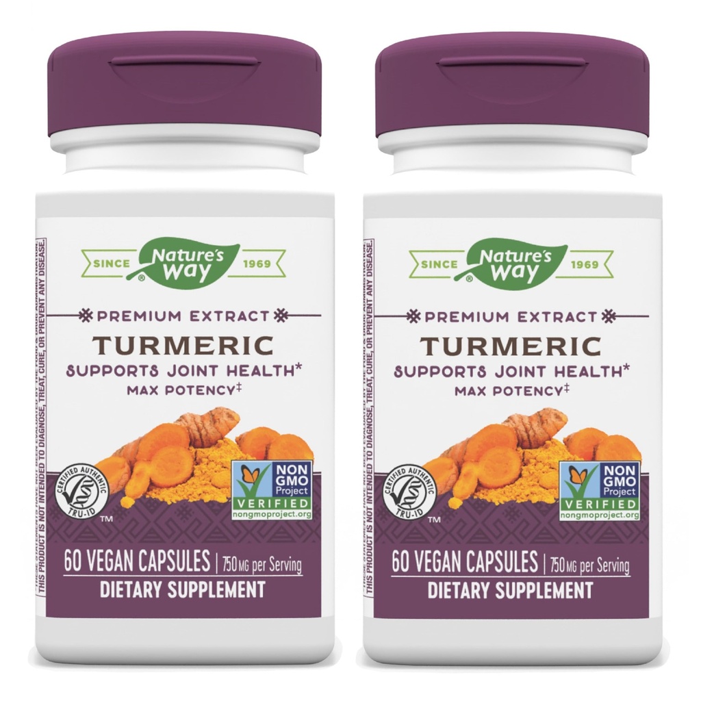 Nature's Way Turmeric Max Potency Premium Extract - תוסף Turmeric לתמיכה משותפת * - עם פלט Turmeric - עבור גברים ונשים - גלוט חינם - 60 קפסולות טבעוניות (Pack of 2)