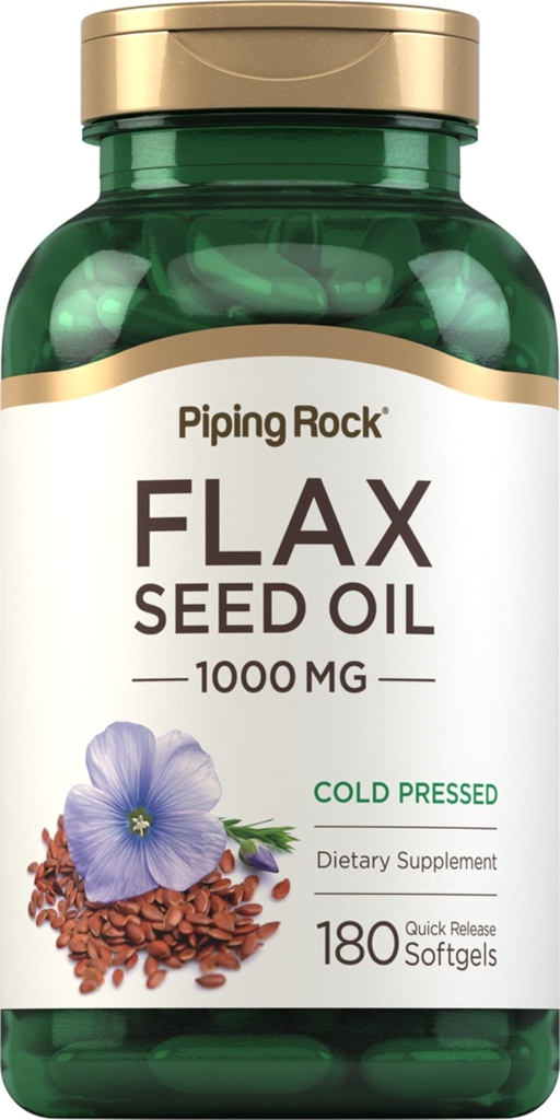 Piping Rock Flaxseed Oil 1000mg Softgel קפסולות | 180 Count | Cold Pressed Supplement