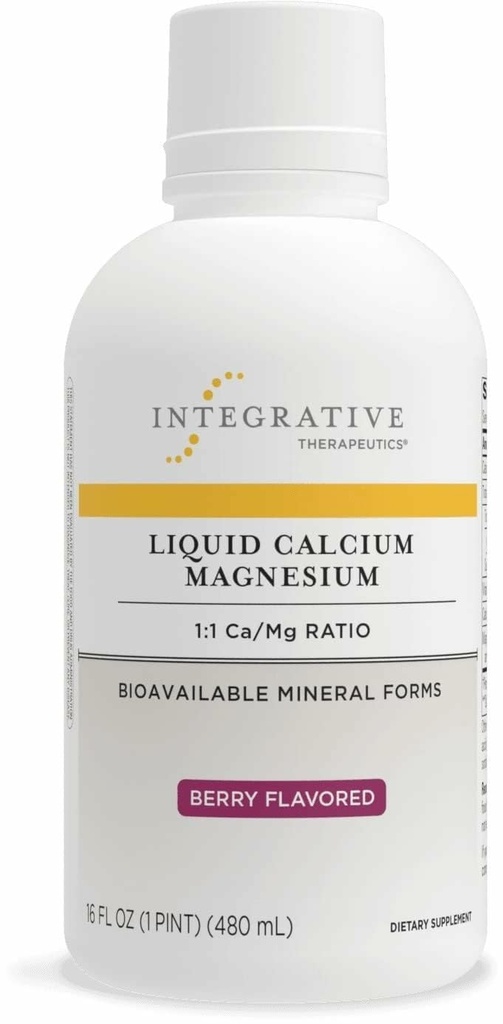 Integrative Therapeutics Liquid Calcium Magnesium - תוספת נוזלית המסייעת בריאות העצם * - כולל ויטמין D3 & a Magnesium Complex - Gluten-Free & Milk-Free - ברי, 16 oz (32 משרתים)