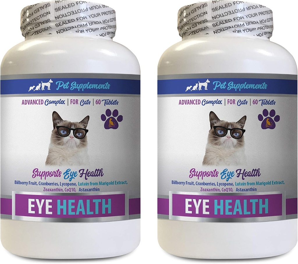 Cat Eyesight תוסף - Cats Eye Health Complex - Advanced Formula for Eye Sight - Imm Boost - Bilberry לחתולים - 2 בקבוקים (120 טבליות)