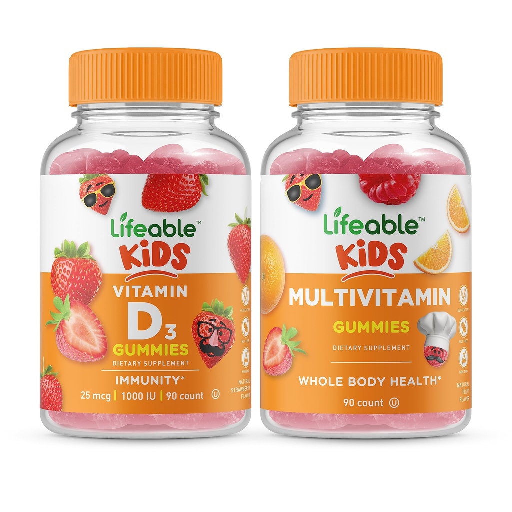 ויטמין D ילדים + Multivitamin ילדים, חניכיים Bundle - גדול Tasting, ויטמין תוסף, Gluten חינם, GMO חינם, Chewable Gummymymymy
